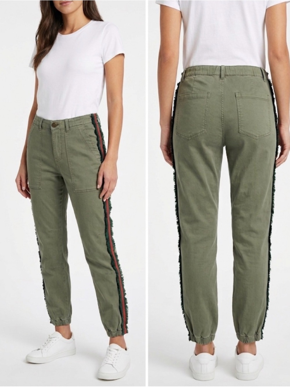 NWT BBJ Los Angeles Pants Utility Joggers Olive Green Side-Stripe